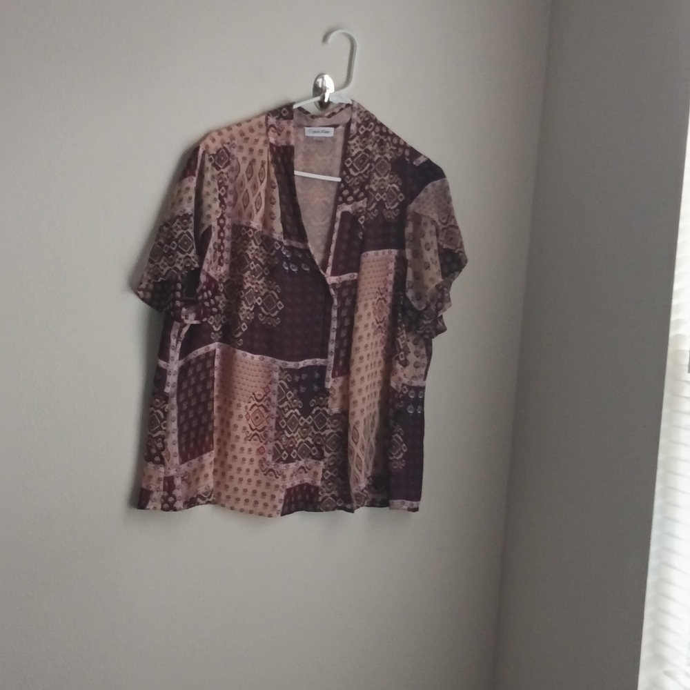 Calvin Klein Blouse Women1X Multicolor Patchwork Top Boho Academia Cottagecore